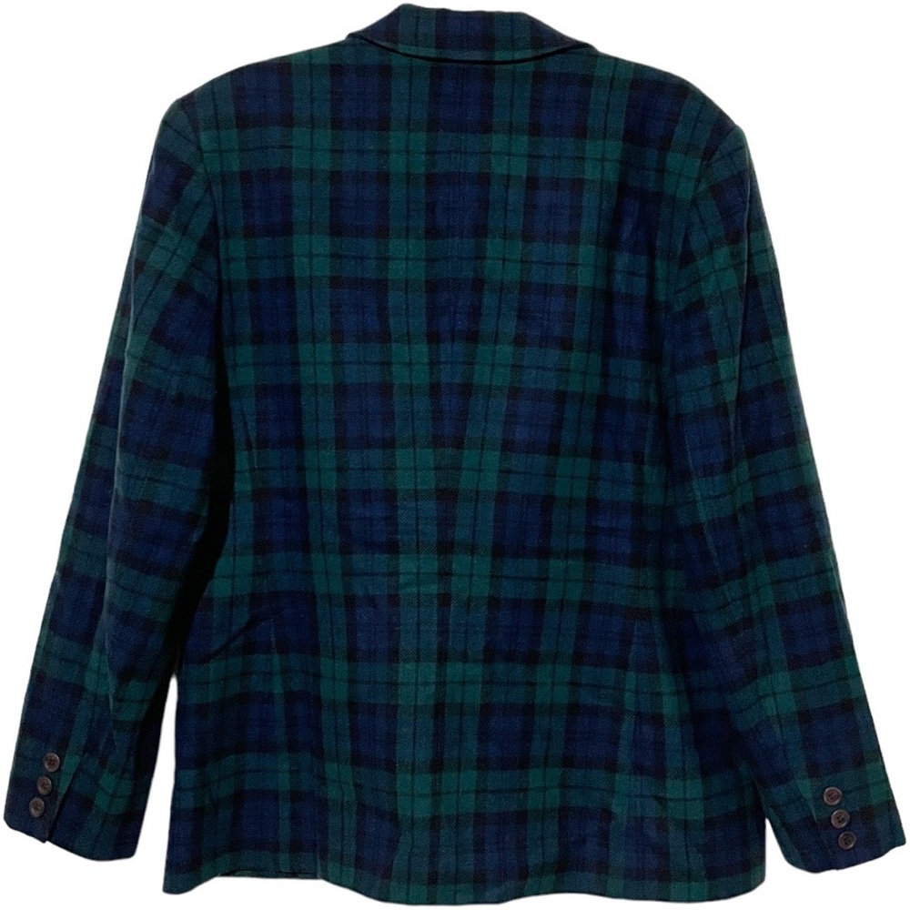 Pendleton Vintage ‘80’s Green Navy Tartan Plaid 100% Virgin Wool Blazer Jacket - Picture 4 of 14